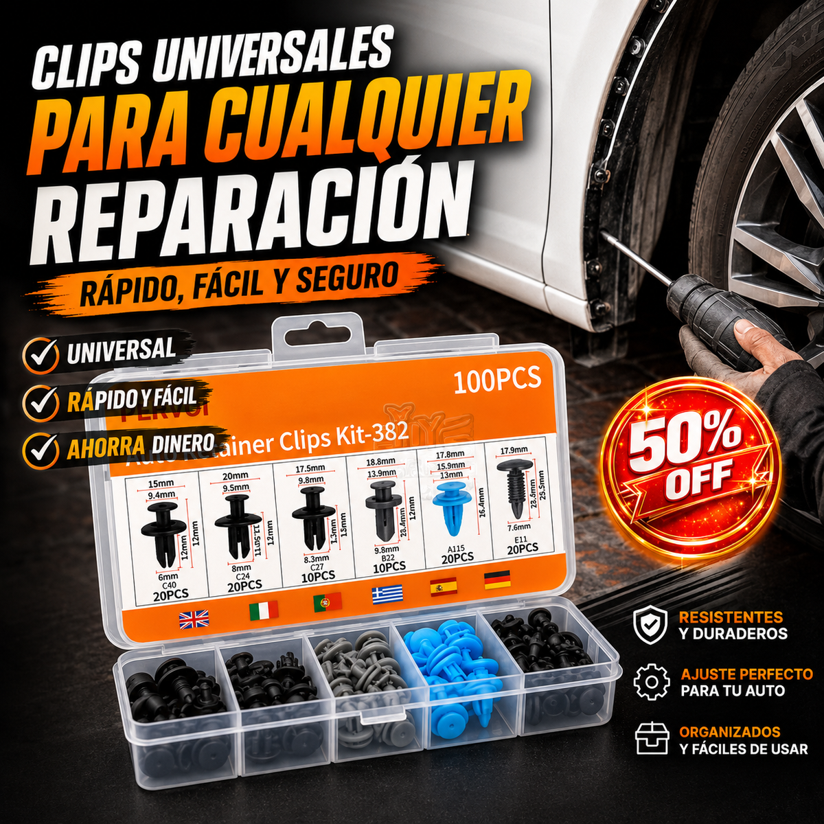 ProClips™ - Kit de 100 clips universales