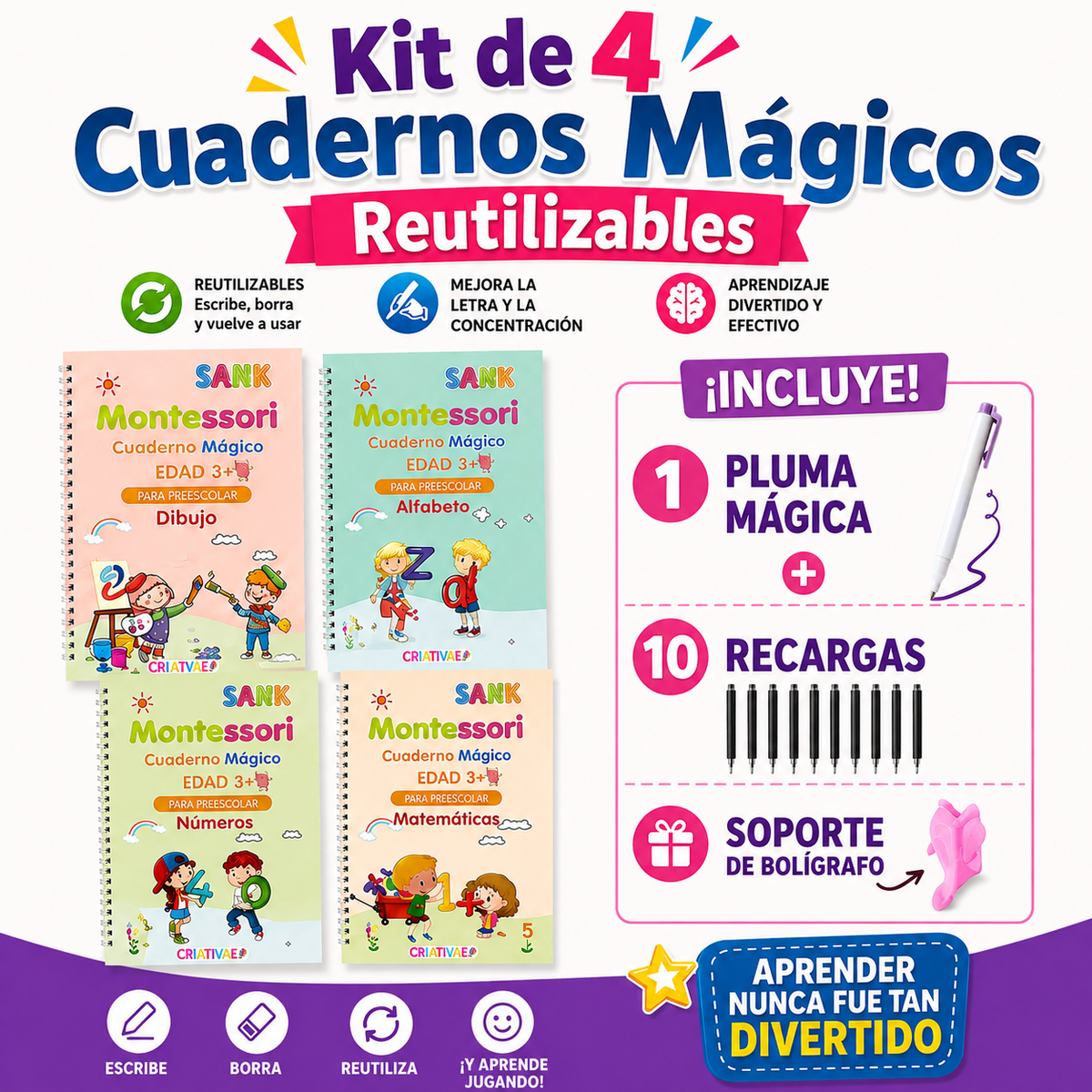 Set 4 cuadernos Mágicos Montessori