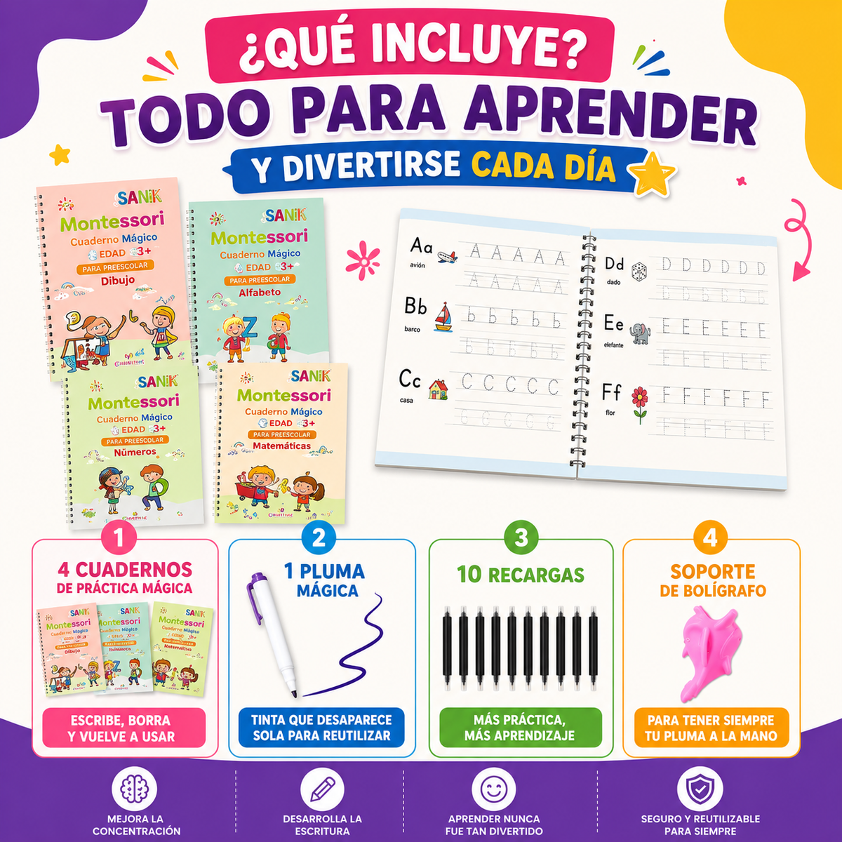 Set 4 cuadernos Mágicos Montessori