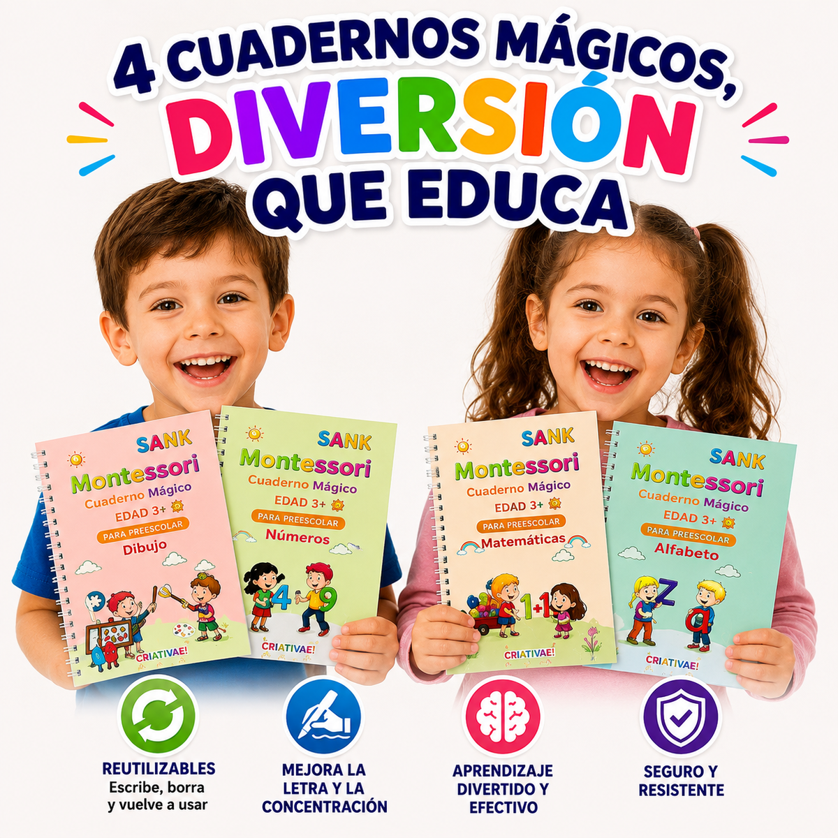 Set 4 cuadernos Mágicos Montessori